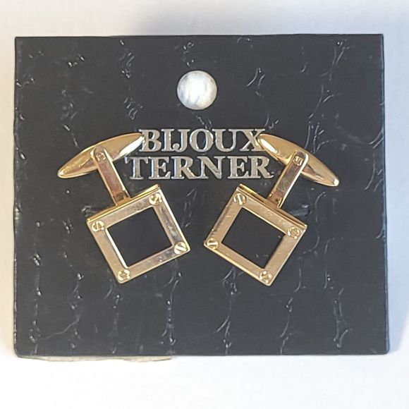 Bijoux Terner Gold and Black Cufflinks Square Princess Cruises New - Picture 1 of 5
